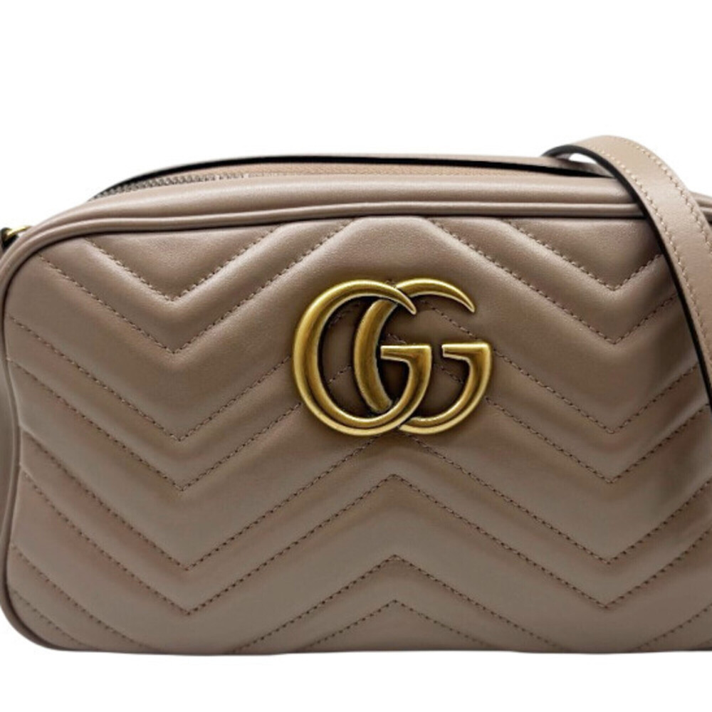 GUCCI GG Marmont Quilted Small Leather Pink Beige Chain Shoulder Bag 447632 W...